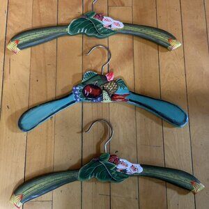 Vintage Hand Painted Wood Hangers. Lot Of 3.